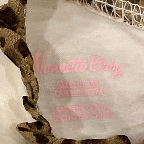 Nanette Baby Fancy Dress Off White Layered Ruffle Rose Bud Leopard Accent O-3 M - Picture 12 of 14